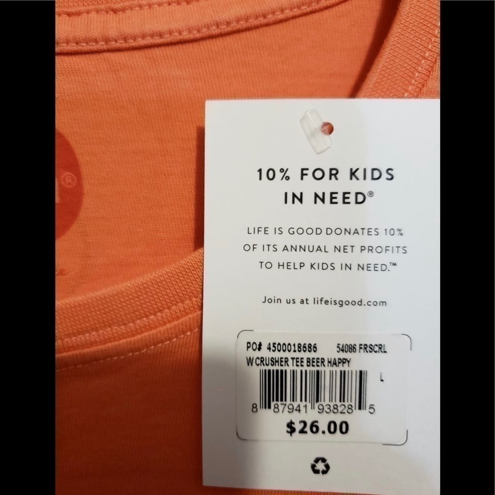 Life Is Good Orange “Beer Happy” Top T-shirt Large Bonus Jewelry included ‼️‼️) - Picture 4 of 8